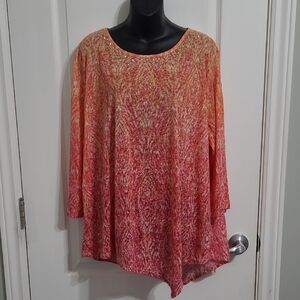 #049 Ruby Rd. Pink & Yellow Asymmetrical Tunic Top Sz 2X